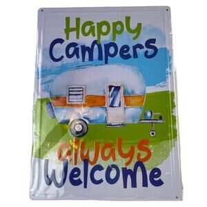 Happy Campers Always Welcome Nostalgic Retro Vintage Camper Tin Metal Sign 17x12